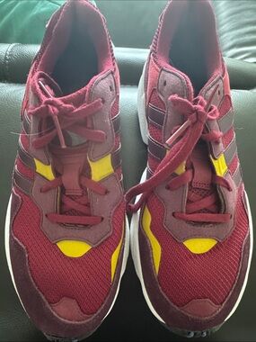 Burgundy & Yellow Adidas Athletic Sneakers